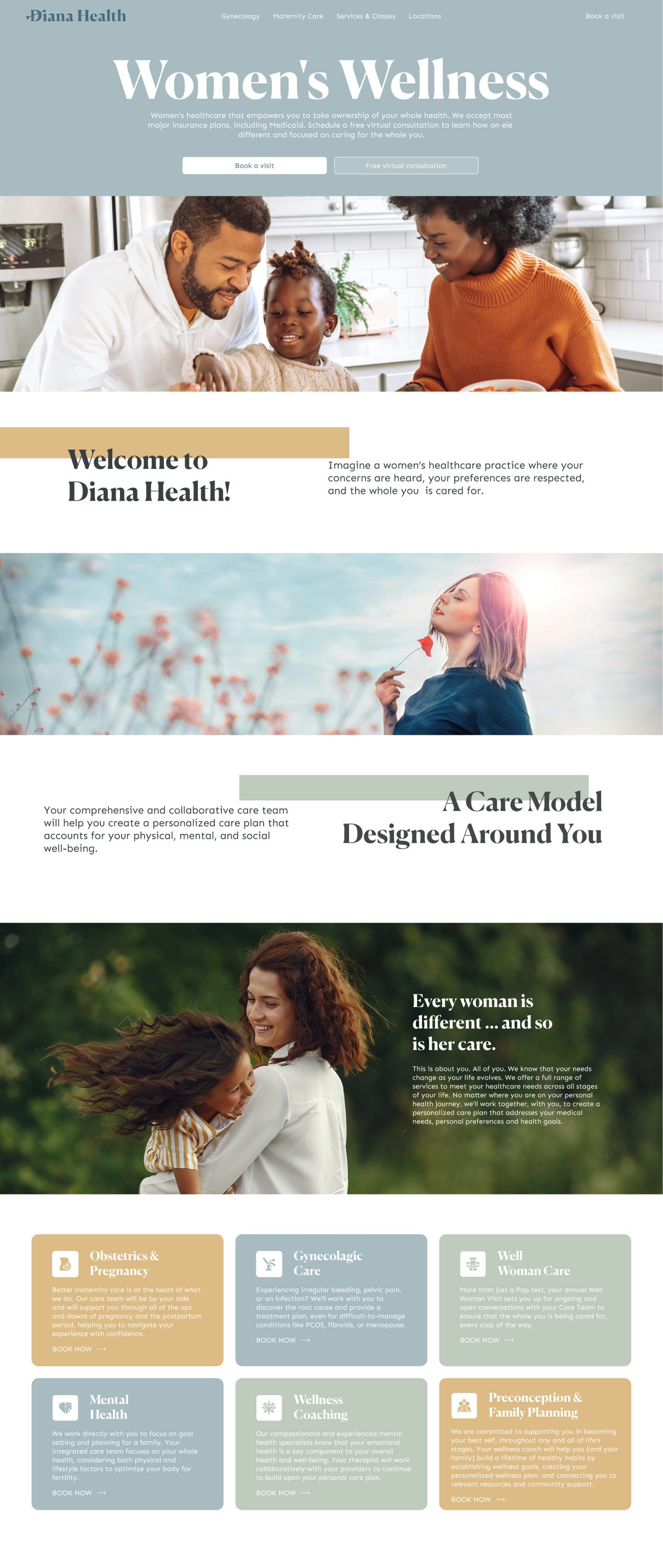 Diana Health website design: Homepage direction 3