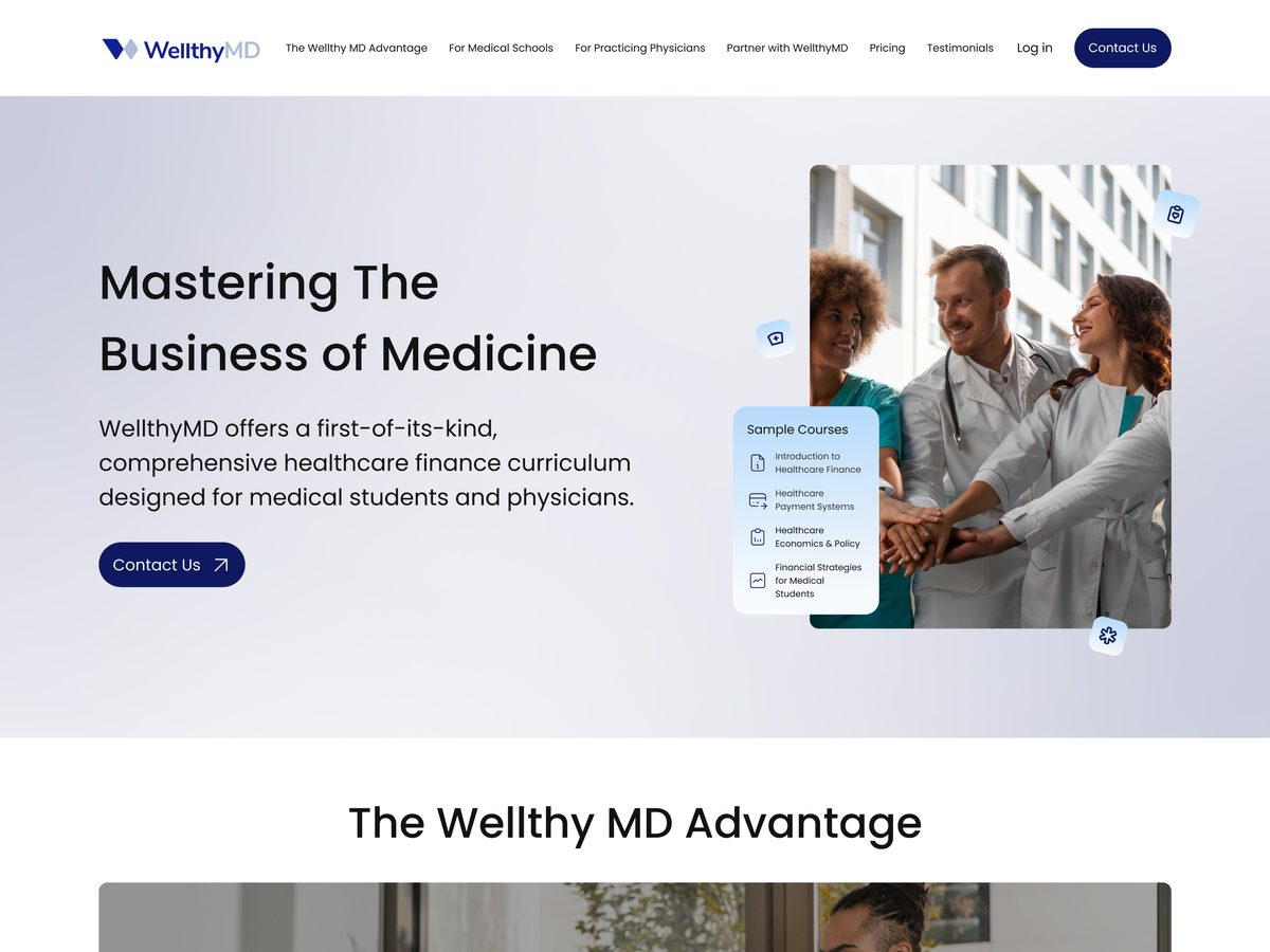 WellthyMD education website design with two audience paths.